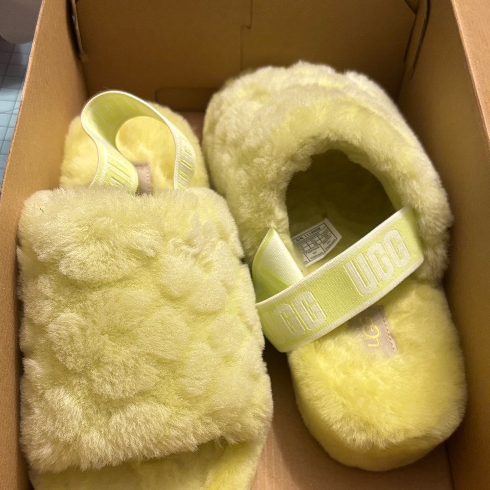 UGG Light Yellow Fluffy Slides